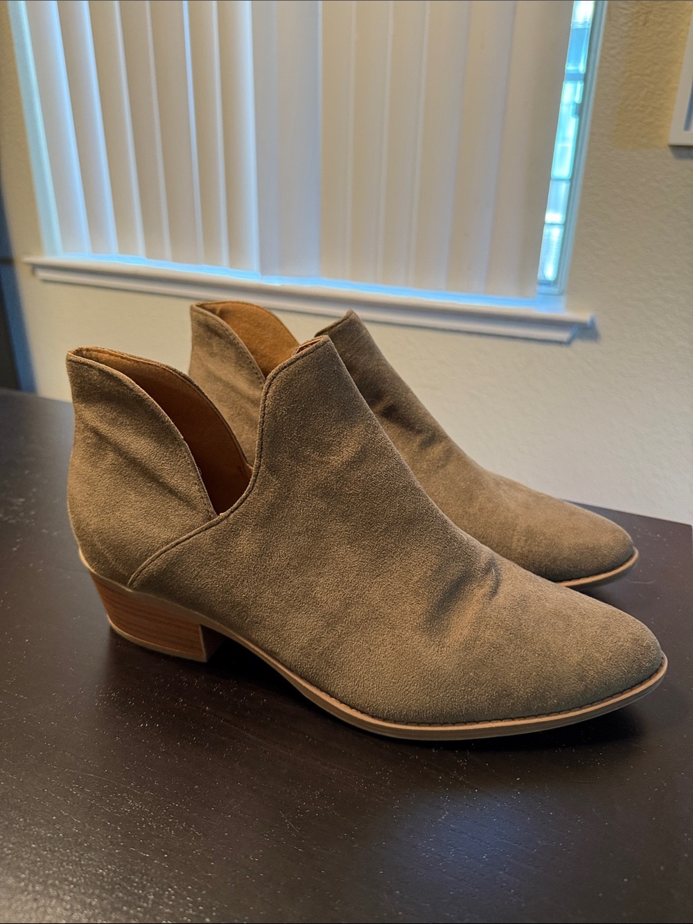 Women's Suede Ankle Booties in Taupe - Low Block Heel